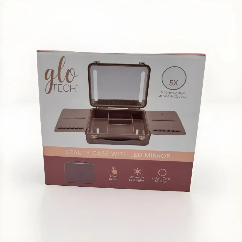 Glo Tech Beauty Case With LED Mirror Pink - Open Box
